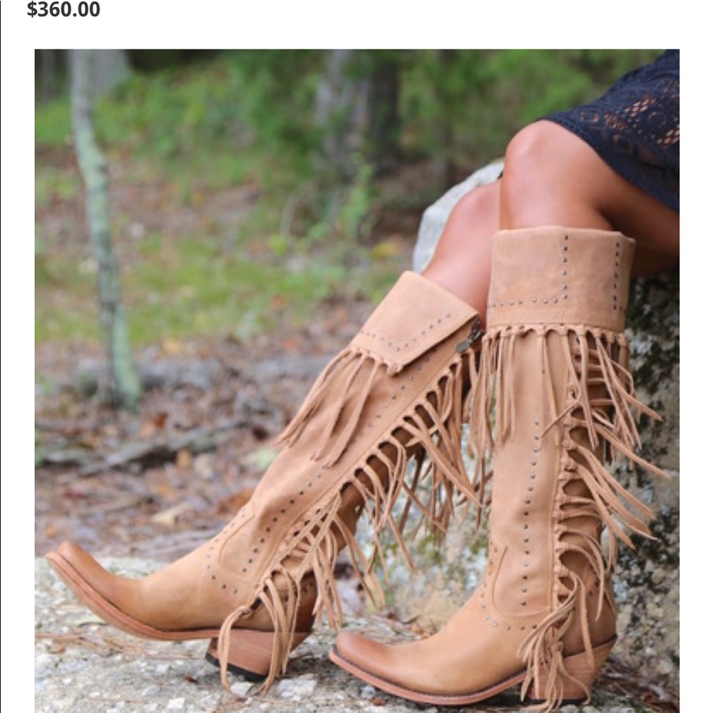Liberty black tall fringed zipper boot America tan